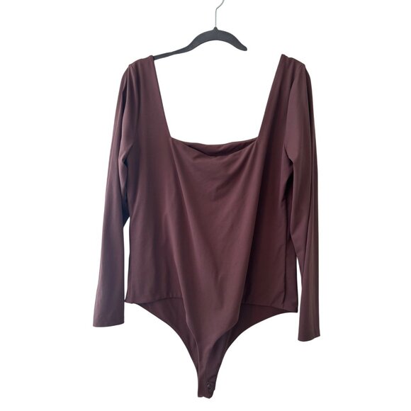 Nuuds Coffee Long Sleeve Square Neck Thong Style Bodysuit - Picture 5 of 10